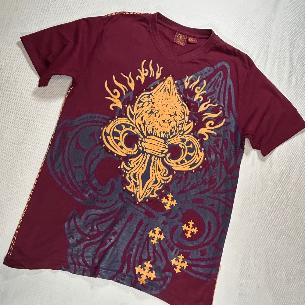 Evolution‎ In Design Burgundy All Over Print Mens 3XLT V-Neck Tee Fleur-De-Lis